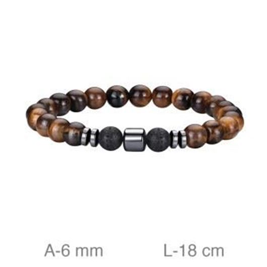 Picture of Pulsera acero con ojo de tigre y piedra volcánica 6mm