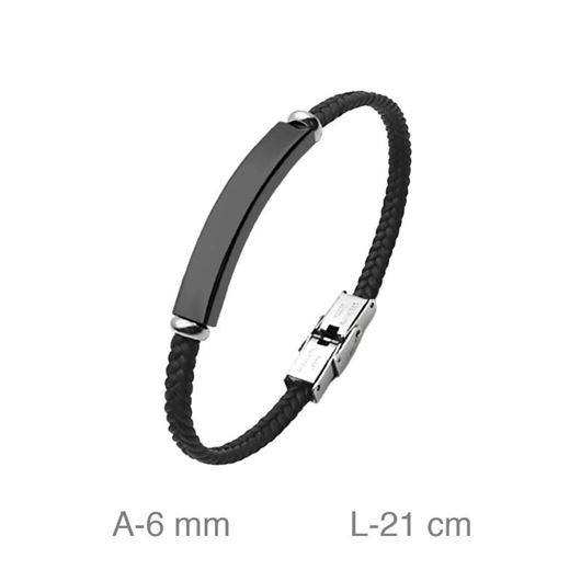 Picture of Pulsera acero y cuero negro con placa 6mm