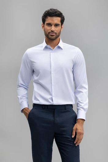 Foto de Camisa de vestir Slim Fit water repellent milrayas blanco/azul