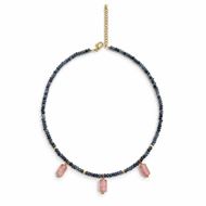 Foto de Collar cuentas facetadas de zafiro y colgantes de cuarzo rosa