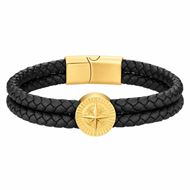 Foto de Pulsera de piel negra y acero baño oro 18cm