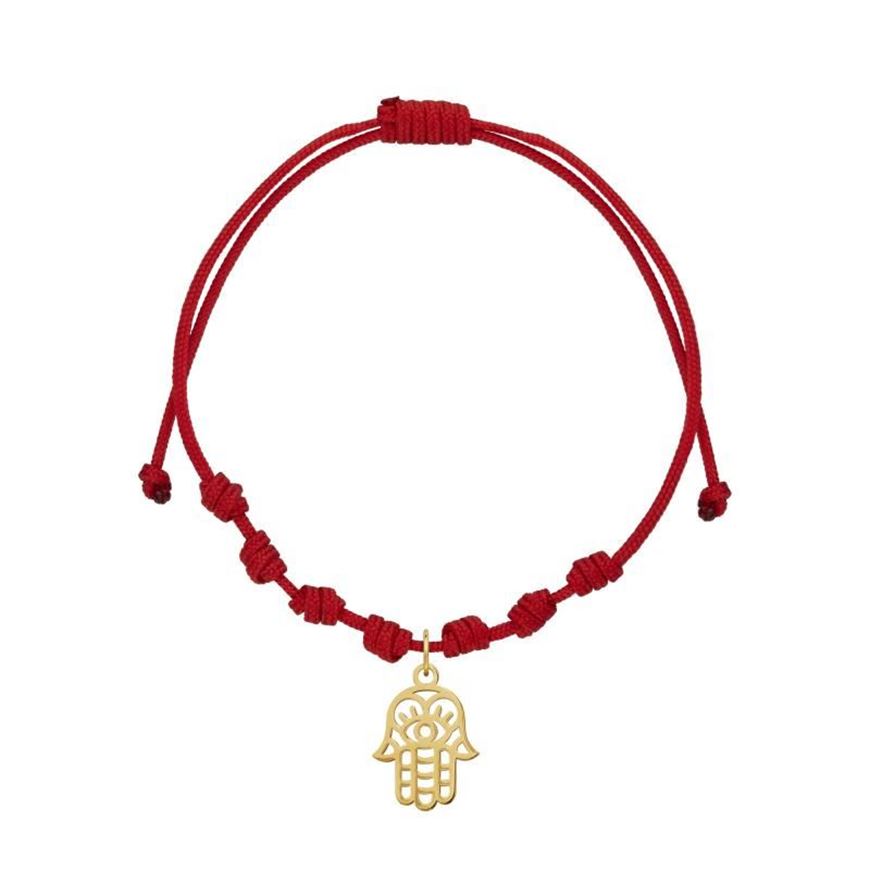 Foto de Pulsera 7 nudos nylon rojo Mano de Fátima en oro amarillo de 18kt