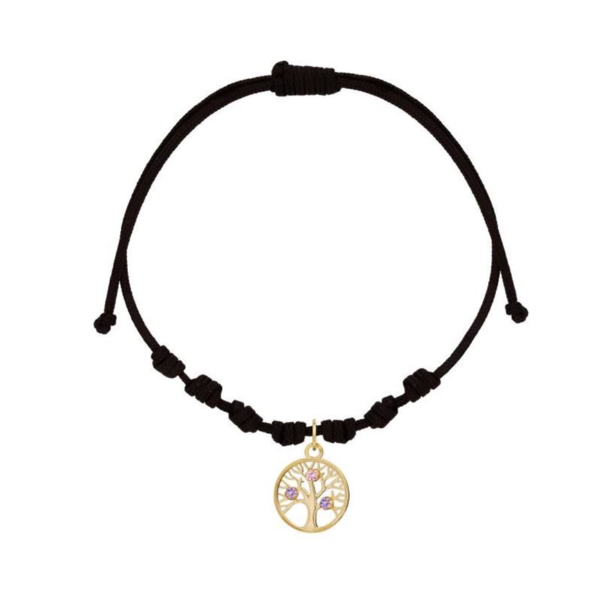 Foto de Pulera 7 nudos nylon negro Arbol de la vida en oro amarillo 18kt