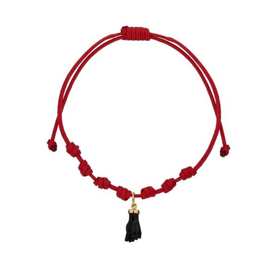 Foto de Pulsera 7 nudos nylon rojo Puño amuleto azabache en oro amarillo 18kt