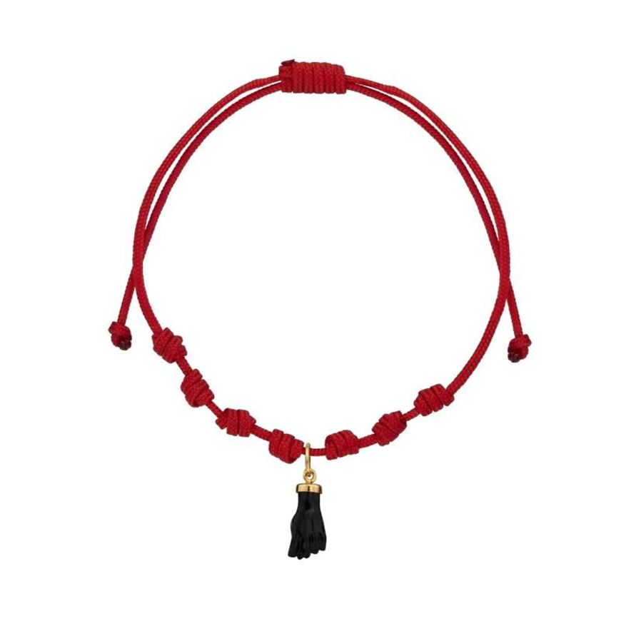 Foto de Pulsera 7 nudos nylon rojo Puño amuleto azabache en oro amarillo 18kt