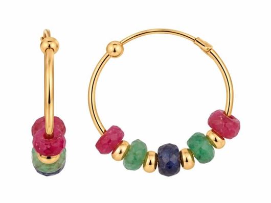 Foto de Pendientes aro oro amarillo 16mm piedras finas tricolor