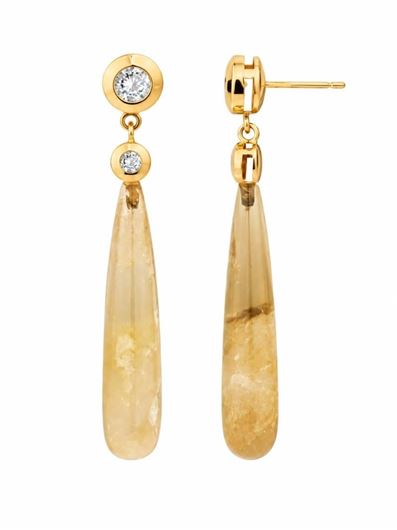 Foto de Pendientes oro amarillo gota cuarzo citrino y circonitas
