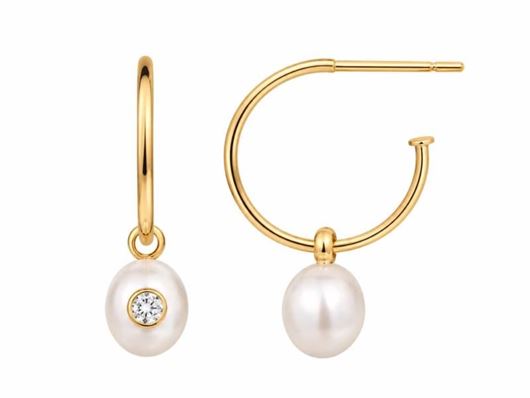 Foto de Pendientes aro oro amarillo colgante perla y circonita