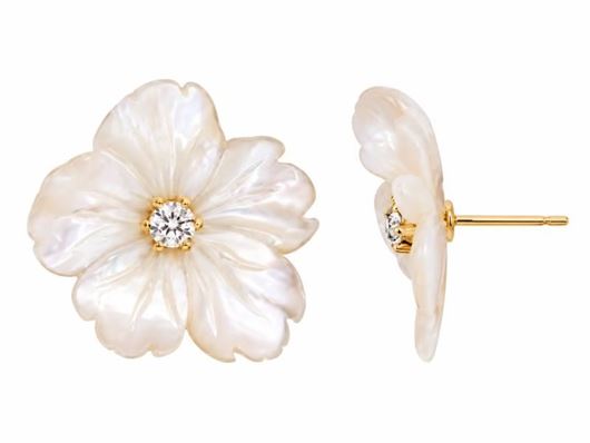 Foto de Pendientes oro amarillo flor de nácar con circonita