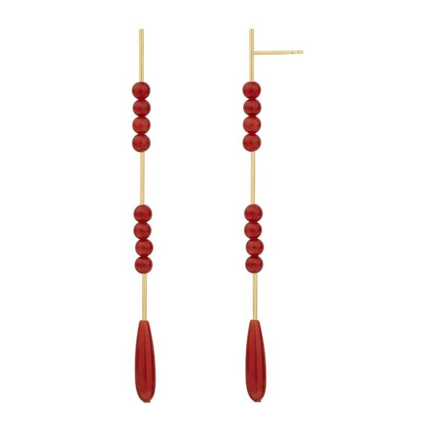 Foto de Pendientes largos oro amarillo 7cm tramos coral fino
