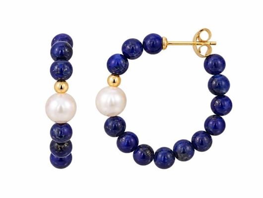 Foto de Pendientes oro amarillo bolitas lapislazuli y perla