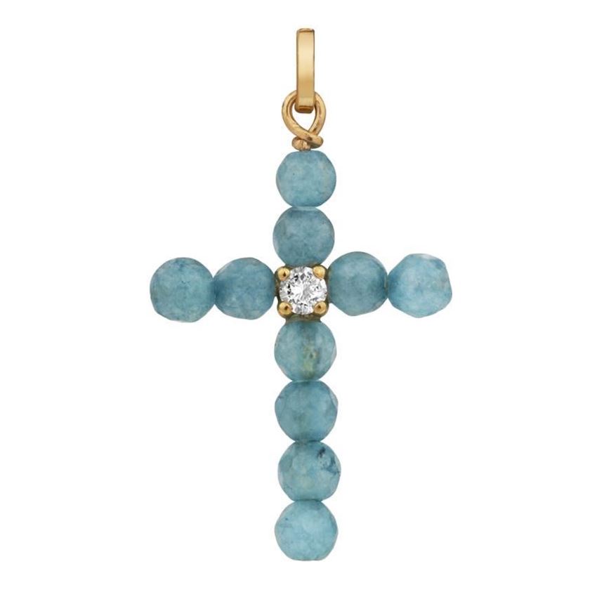 Foto de Cruz oro amarillo 20x15 bolitas jade azul y circonita