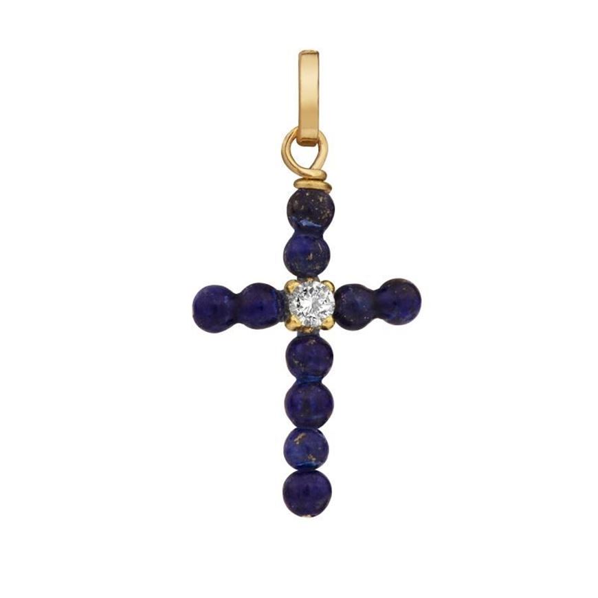 Picture of Cruz oro amarillo 15x10 lapislazuli bolitas y circonita