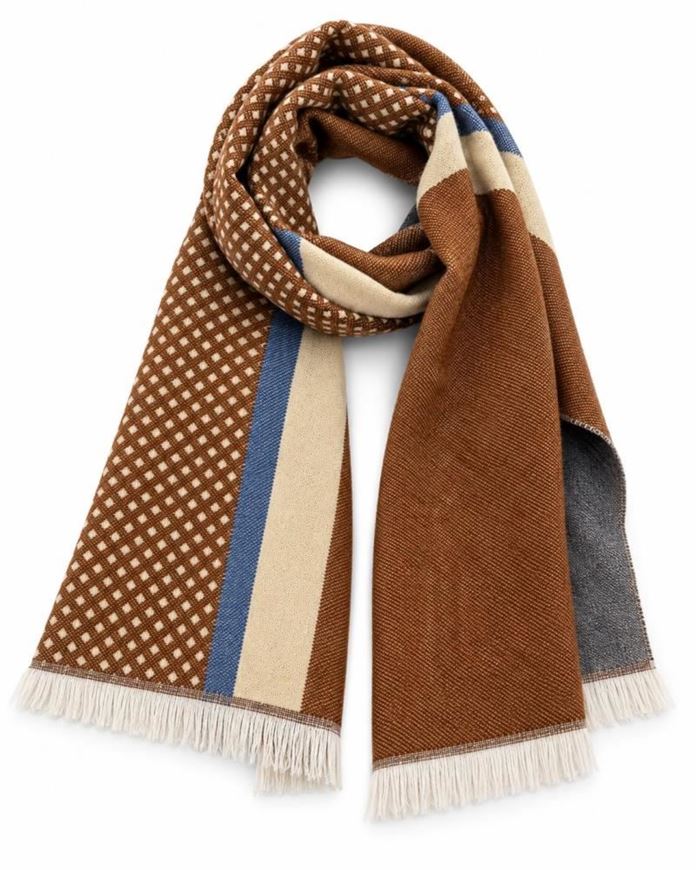 Foto de Bufanda de hombre Boccola marrón camel con estampado geométrico 30x180cm