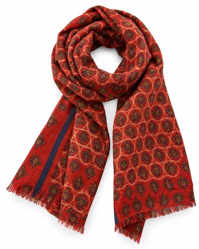Foto de Fular de hombre estampado geométrico floral rojo teja 70x200cm