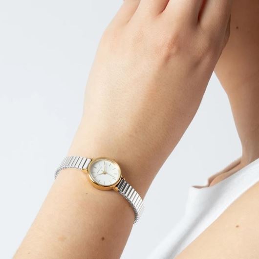 Foto de Reloj eslabones con numerales dorado y plateado
