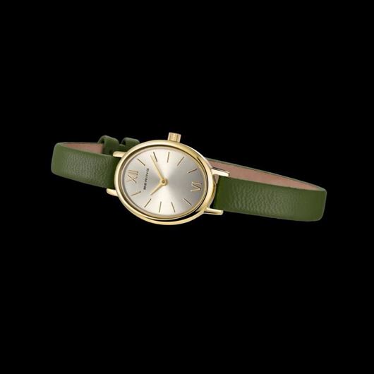 Foto de Reloj Petite oval piel con números romanos dorado y verde