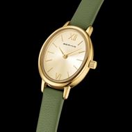 Foto de Reloj Petite oval piel con números romanos dorado y verde